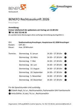 Flyer Benefo 2026 Rechtsauskunft BENEFO