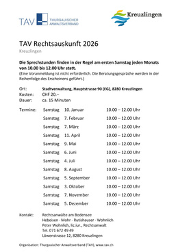 Flyer TAV 2026 Rechtsauskunft TAV